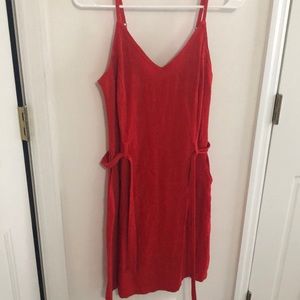 Pocketed Linen red dress